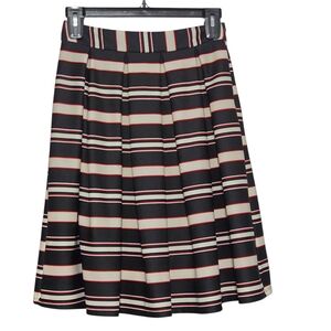 Faith and Joy Black,White,and Red Striped A-Line Pleated Midi Skirt Size Small